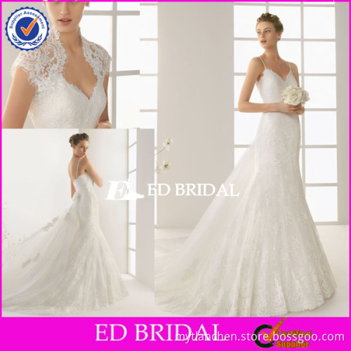 XL443 2014 made to measure cap sleeve spaghetti straps detachable train wedding dresses with long trains
